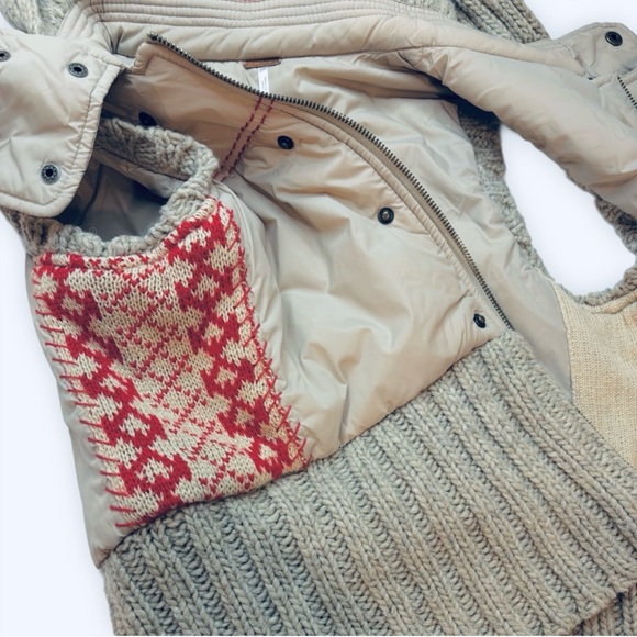 Free People Hooded Knit & Puffer Vest – Tan & Red Fair Isle – Size M - Picture 6 of 16